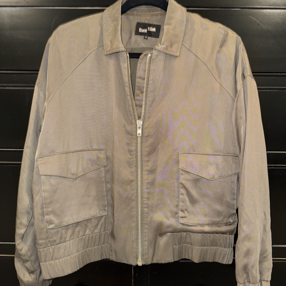 Frank + Oak Women's Olive Green Full Zip Small Utility Jacket Short‎ Tencel